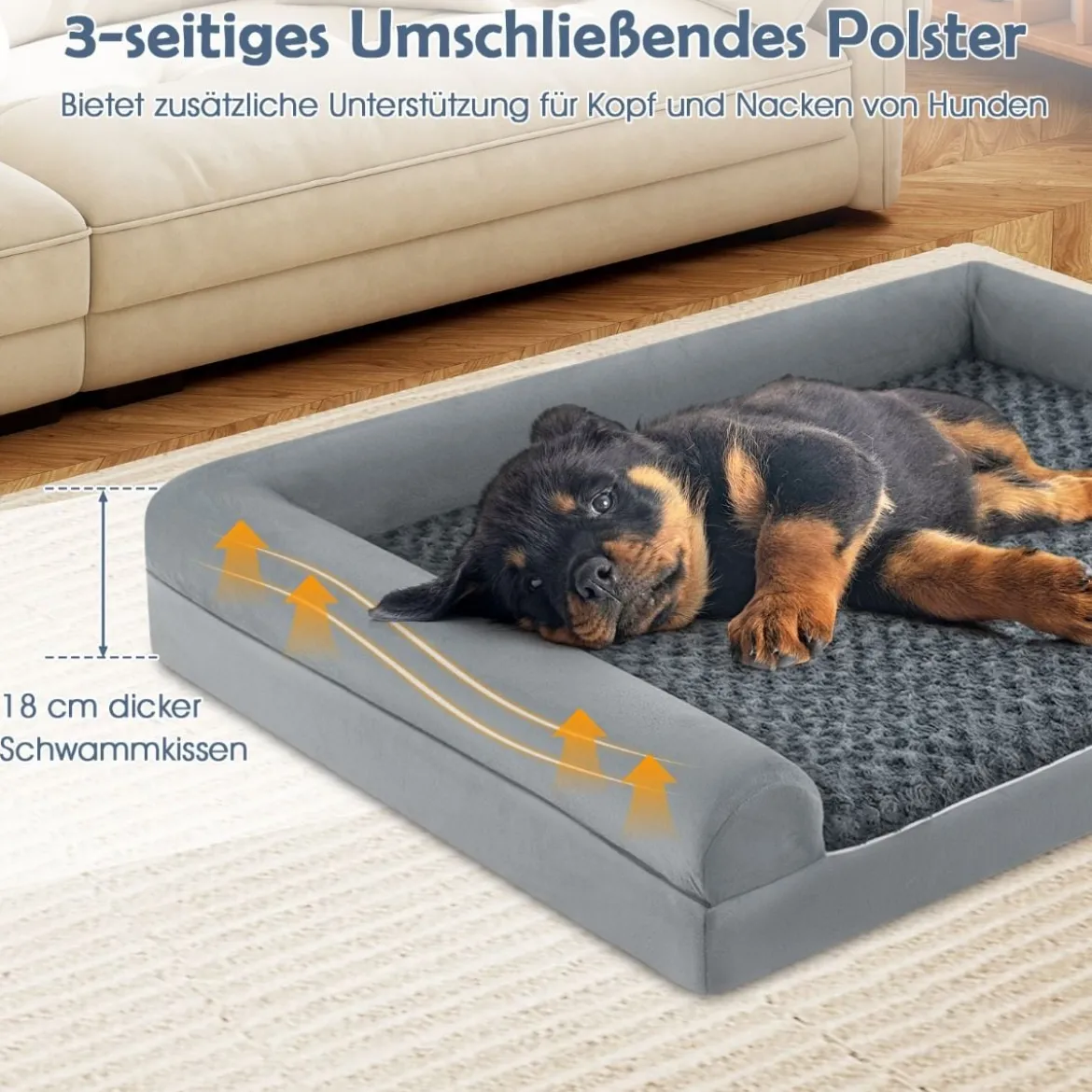 Orthopädisches Hundebett groß Hundesofa mit Hundekissen Hundecouch für große & Mittelgroße Hunde Grau