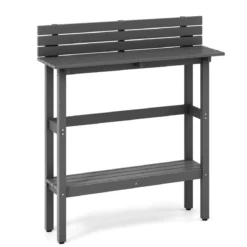 Outdoor Bartisch mit Ablage & Verstellbaren Fußpads Terrassen Hochtisch 122 x 39 x 136 cm Grau