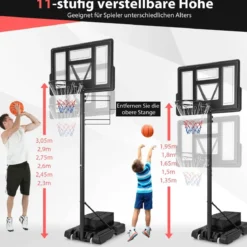 Outdoor Basketballkorb mit Ständer & Netze 135-305 cm Höhenverstellbarer Basketballständer