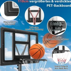 Outdoor Basketballkorb mit Ständer & Netze 135-305 cm Höhenverstellbarer Basketballständer