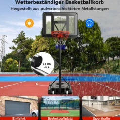 Outdoor Basketballkorb mit Ständer & 2 Rädern & Gewichtssack Höhenverstellbarer Basketballständer