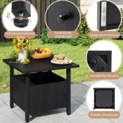 Outdoor Beistelltisch mit Ø48 cm Schirmloch Gartentisch mit 2 Sandsäcken Balkontisch