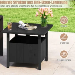 Outdoor Beistelltisch mit Ø48 cm Schirmloch Gartentisch mit 2 Sandsäcken Balkontisch