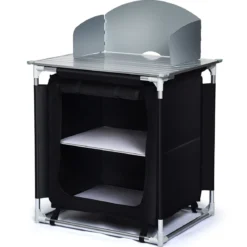 Outdoor Camping Kochtisch Campingküche mit 2 Fächern Kochstation BBQ Tisch tragbar Alu