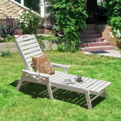 Outdoor Chaise Lounge Chair Terrasse HDPE Liegestuhl Rückenlehne Verstellbarer Weiß