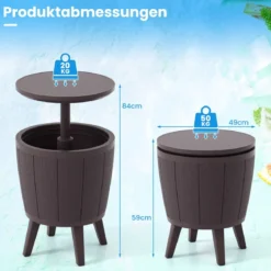 Outdoor Cocktailtisch höhenverstellbar 38L Getränkekühler mit Hebedeckel & Ablassventil Braun