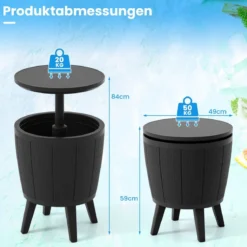 Outdoor Cocktailtisch höhenverstellbar 38L Getränkekühler mit Hebedeckel & Ablassventil Schwarz