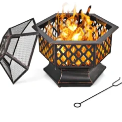 Outdoor-Feuerstelle hexagonale Feuerstelle holzbefeuerte Feuerschale 66 x 57,5 x 59 cm Schwarz