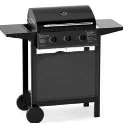 Outdoor Gasgrill mit 3 Heizzonen Tragbare Grillwagen mit Deckel Edelstahlrosten & Seitentischen