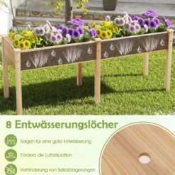 Outdoor Hochbeet mit Beinen 185 x 58 x 77 cm Holz Pflanzkasten mit Trennwand Natur