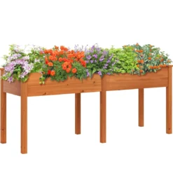 Outdoor Hochbeet mit Beinen 185 x 58 x 77 cm Holz Pflanzkasten mit Trennwand Gelb
