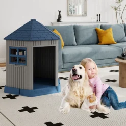 Outdoor Hundehütte aus PP Winterfestes Hundehaus mit Großer Eingang Katzenhaus