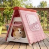 Outdoor Hundehütte mit Belüftete Fenster Klappbares Hundehaus aus Kunststoff Hundehöhle Rosa
