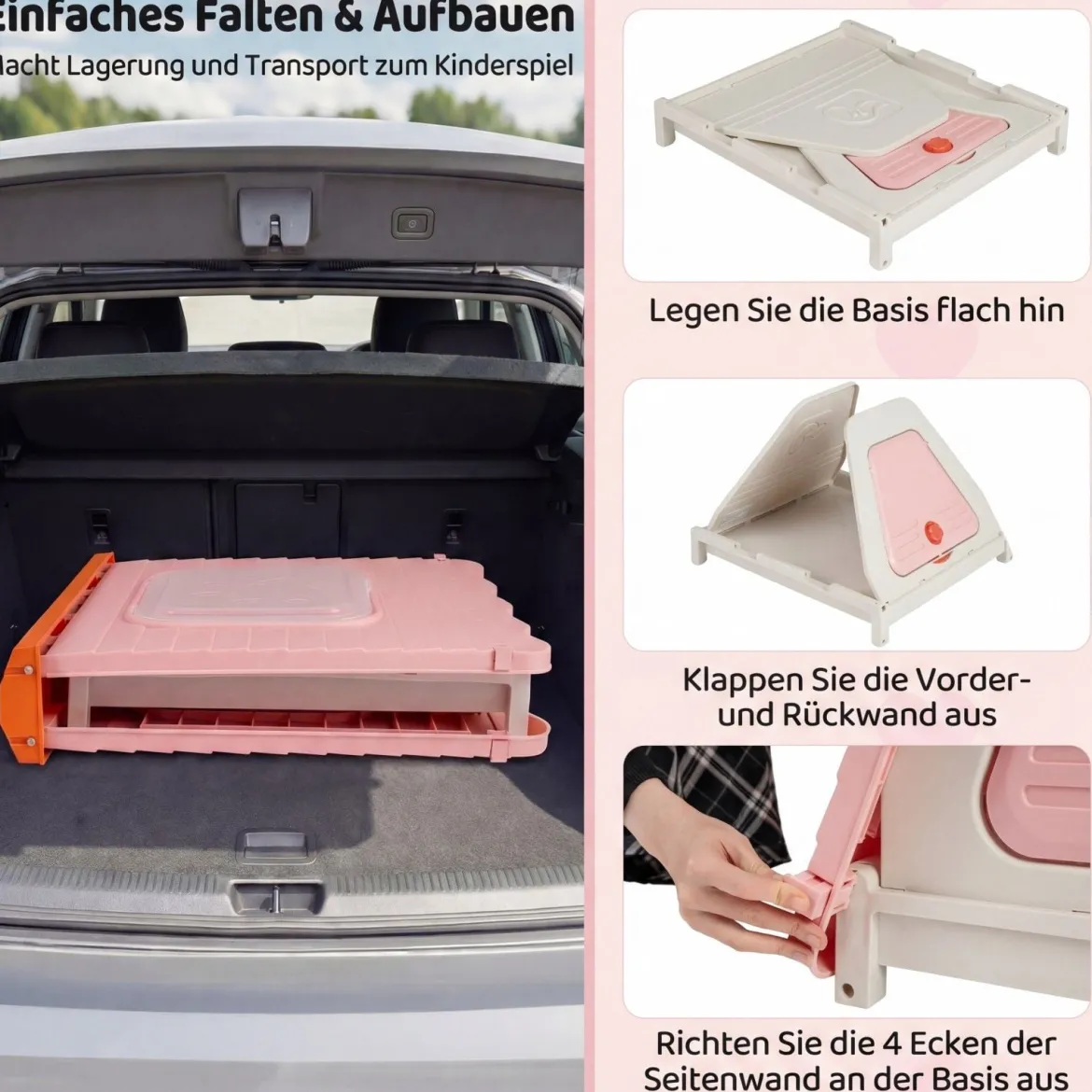 Outdoor Hundehütte mit Belüftete Fenster Klappbares Hundehaus aus Kunststoff Hundehöhle Rosa