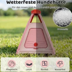 Outdoor Hundehütte mit Belüftete Fenster Klappbares Hundehaus aus Kunststoff Hundehöhle Rosa