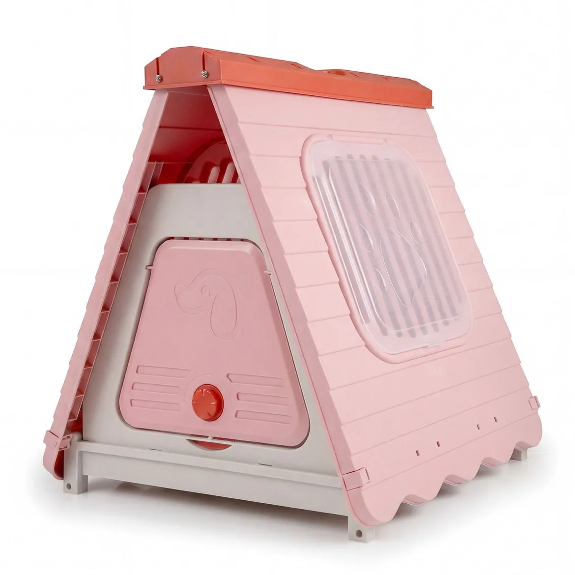 Outdoor Hundehütte mit Belüftete Fenster Klappbares Hundehaus aus Kunststoff Hundehöhle Rosa