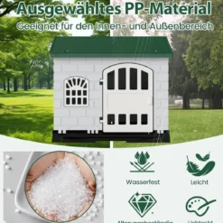 Outdoor Hundehütte mit Tür & 3 Fenstern & Ausnehmbarem Boden & Hundehaus Hundekäfig Grün