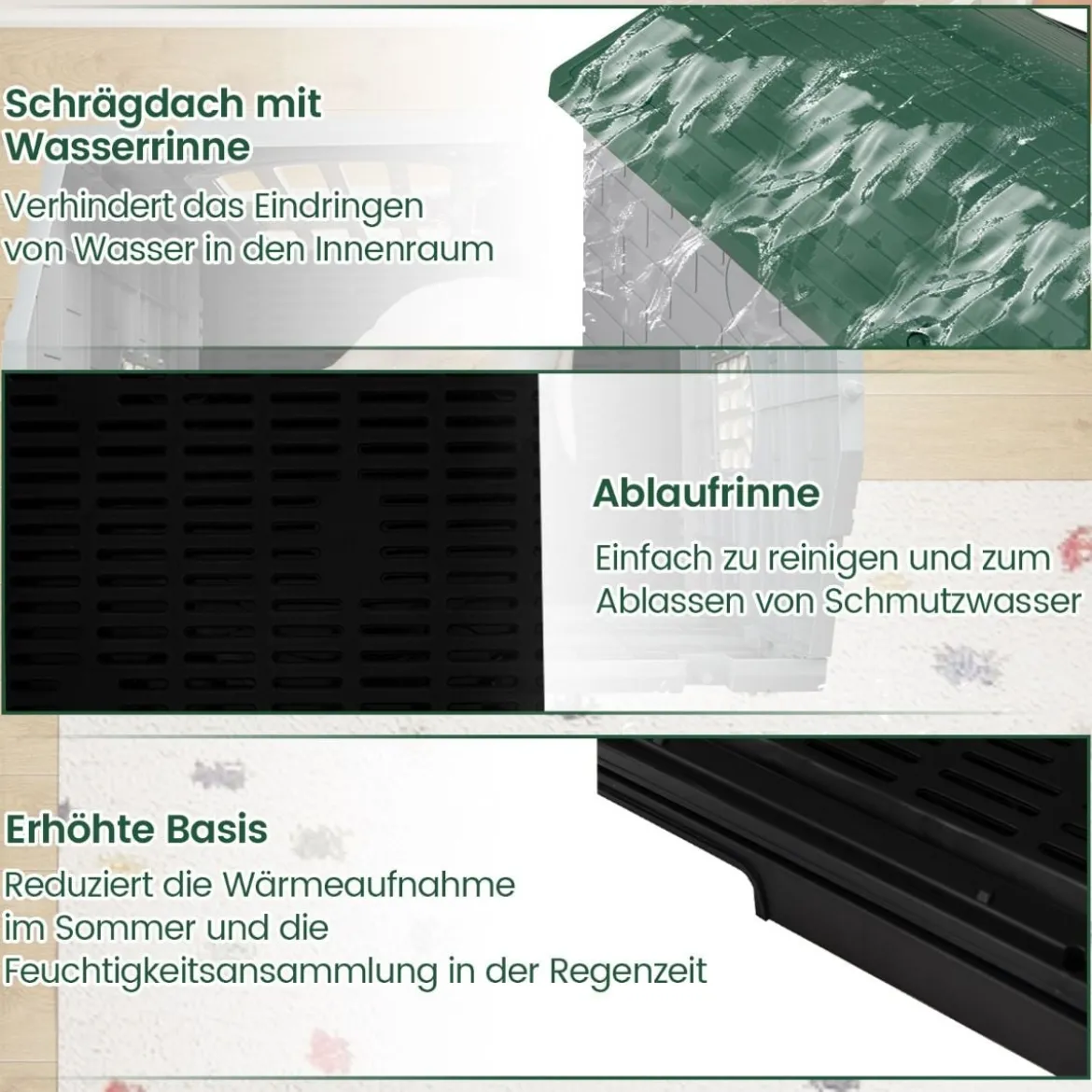 Outdoor Hundehütte mit Tür & 3 Fenstern & Ausnehmbarem Boden & Hundehaus Hundekäfig Grün
