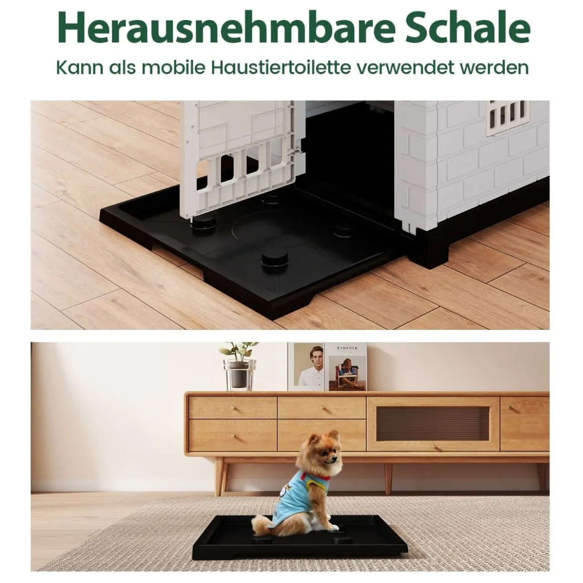 Outdoor Hundehütte mit Tür & 3 Fenstern & Ausnehmbarem Boden & Hundehaus Hundekäfig Grün