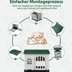 Outdoor Hundehütte mit Tür & 3 Fenstern & Ausnehmbarem Boden & Hundehaus Hundekäfig Grün