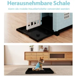 Outdoor Hundehütte mit Tür & 3 Fenstern & Ausnehmbarem Boden & Hundehaus Hundekäfig Blau