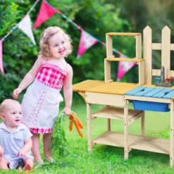 Outdoor Kinderküche Matschküche Holzküche für Kinder mit nachgebildetem Wasserhahn