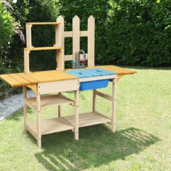 Outdoor Kinderküche Matschküche Holzküche für Kinder mit nachgebildetem Wasserhahn