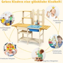 Outdoor Kinderküche Matschküche Holzküche für Kinder mit nachgebildetem Wasserhahn