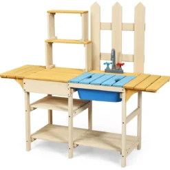 Outdoor Kinderküche Matschküche Holzküche für Kinder mit nachgebildetem Wasserhahn