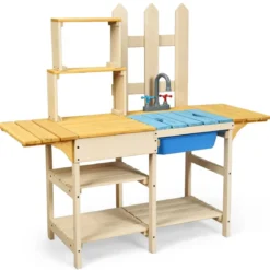 Outdoor Kinderküche Matschküche Holzküche für Kinder mit nachgebildetem Wasserhahn