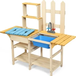 Outdoor Kinderküche Matschküche Holzküche für Kinder mit nachgebildetem Wasserhahn