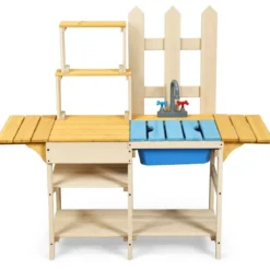 Outdoor Kinderküche Matschküche Holzküche für Kinder mit nachgebildetem Wasserhahn