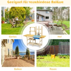 Outdoor Kinderküche Matschküche Holzküche für Kinder mit nachgebildetem Wasserhahn