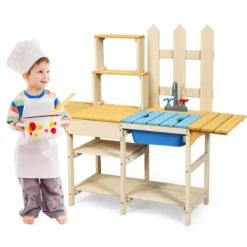Outdoor Kinderküche Matschküche Holzküche für Kinder mit nachgebildetem Wasserhahn