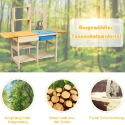 Outdoor Kinderküche Matschküche Holzküche für Kinder mit nachgebildetem Wasserhahn