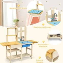 Outdoor Kinderküche Matschküche Holzküche für Kinder mit nachgebildetem Wasserhahn