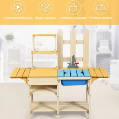 Outdoor Kinderküche Matschküche Holzküche für Kinder mit nachgebildetem Wasserhahn