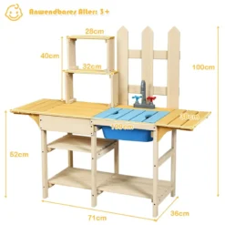 Outdoor Kinderküche Matschküche Holzküche für Kinder mit nachgebildetem Wasserhahn