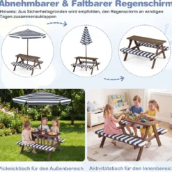 Outdoor Kindersitzgruppe mit Höhenverstellbarem & Abnehmbarem Sonnenschirm Kindersitzgarnitur