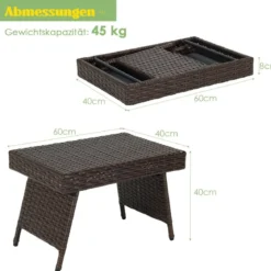 Outdoor Klappbarer Beistelltisch Polyrattan Gartentisch Wetterfester Balkontisch Kaffeetisch Braun