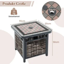 Outdoor PE Rattan Gartentisch mit Harz-Tischplatte & Sonnenschirmloch Couchtisch für Garten