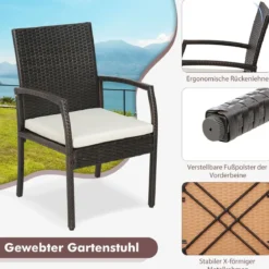 Outdoor-PE-Rattanstühle mit weichen Reißverschlusskissen Rattansessel für Garten