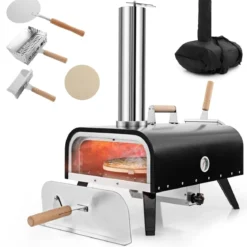 Outdoor Pizzaofen aus Edelstahl mit Pizzastein & Pizzaschaufel & Thermometer & Tragetasche