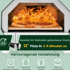 Outdoor Pizzaofen mit Pizzastein & Pizzaschaufel & Thermometer & Klappbaren Beinen