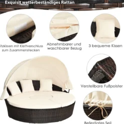 Outdoor-Rund-Tagbett mit einziehbarem Baldachin 192 x 177 x 146 cm