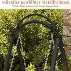 Outdoor-Schaukel mit Gestell Terrassenschaukel mit Kissen & Seitentischen für Garten Schwarz