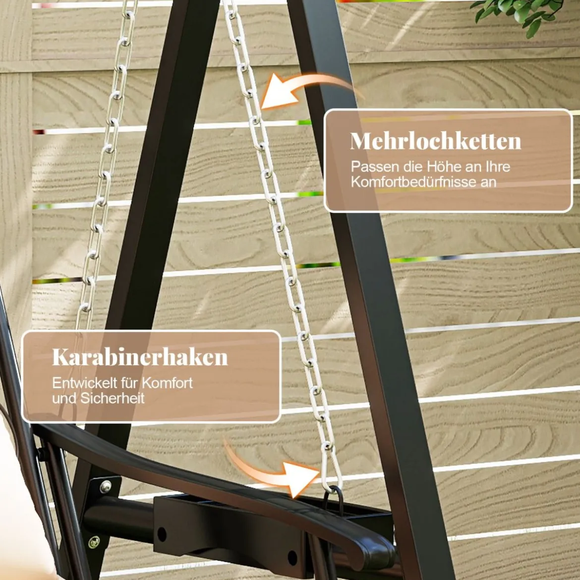 Outdoor-Schaukel mit Gestell Terrassenschaukel mit Kissen & Seitentischen für Garten Schwarz