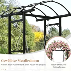 Outdoor-Schaukel mit Gestell & 2 Rankgittern & Kissen & Seitentischen Terrassenschaukel