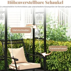 Outdoor-Schaukel mit Gestell & 2 Rankgittern & Kissen & Seitentischen Terrassenschaukel