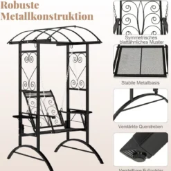 Outdoor-Schaukel mit Gestell & 2 Rankgittern & Kissen & Seitentischen Terrassenschaukel